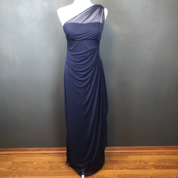 long mesh one shoulder illusion dress